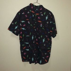 Retro style button down shark crab surf mushroom